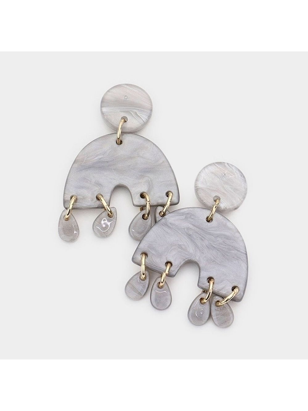 NEW Small Boho Gray Marble Arc Abstract Resin Earrings